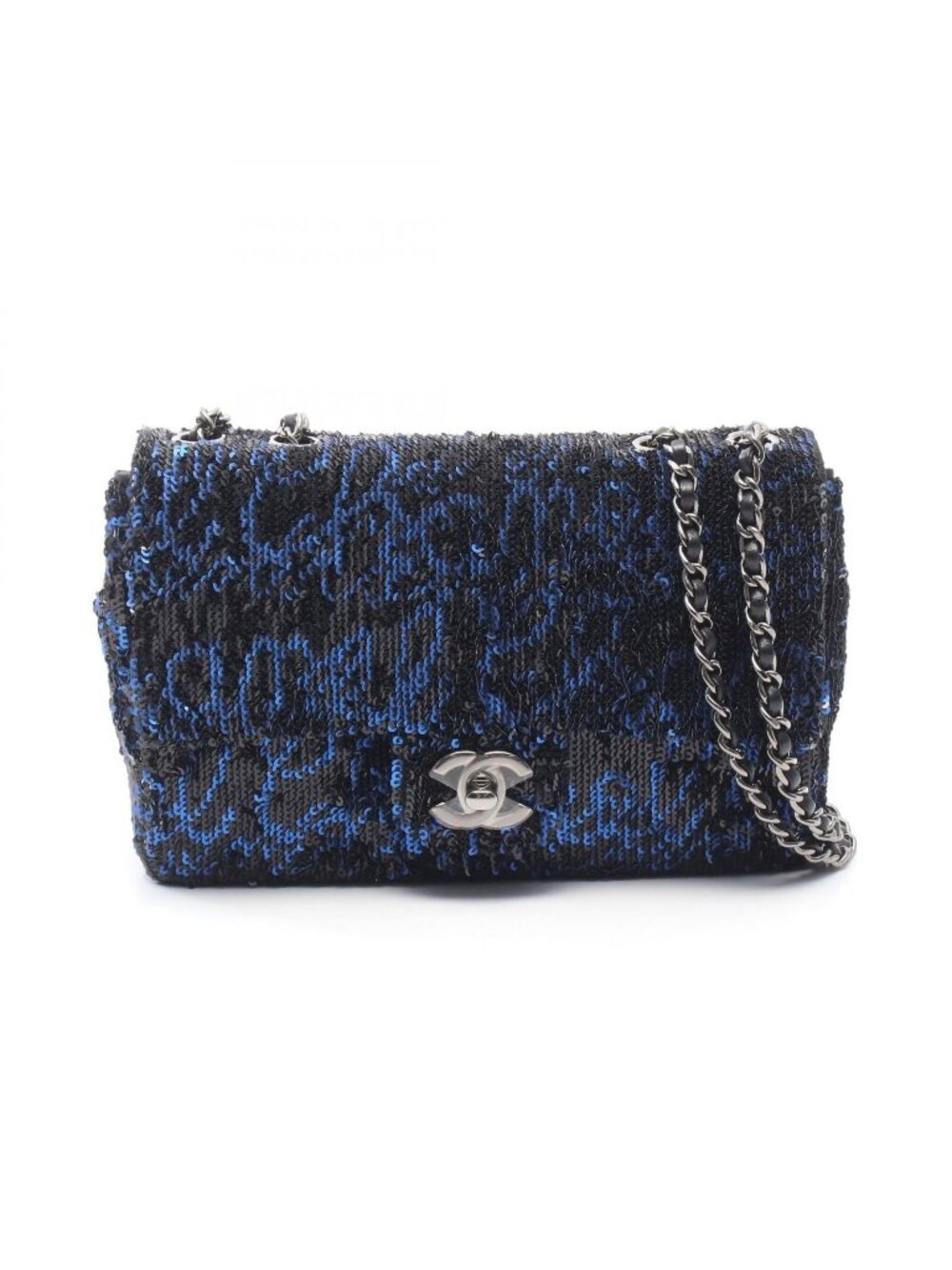 Chanel Shoulder Bag Mini Quilted 20 Black Blue Leather Chain
